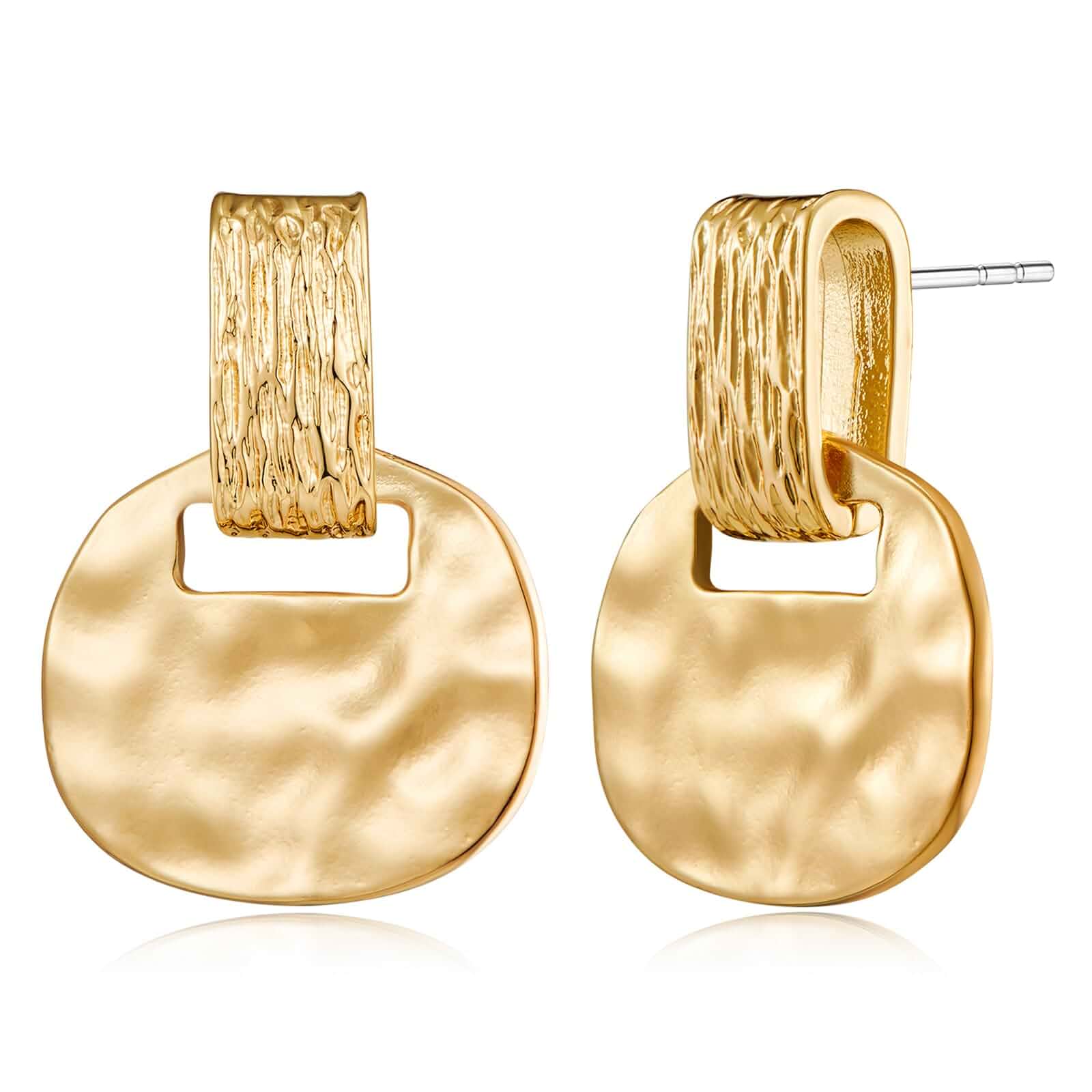 MUYAN Gold Silver Hammered Dangle Earrings for Women Vintage Chunky Statement Earring, Boho Drop for Daily Holiday Wear, Jewelry Gift