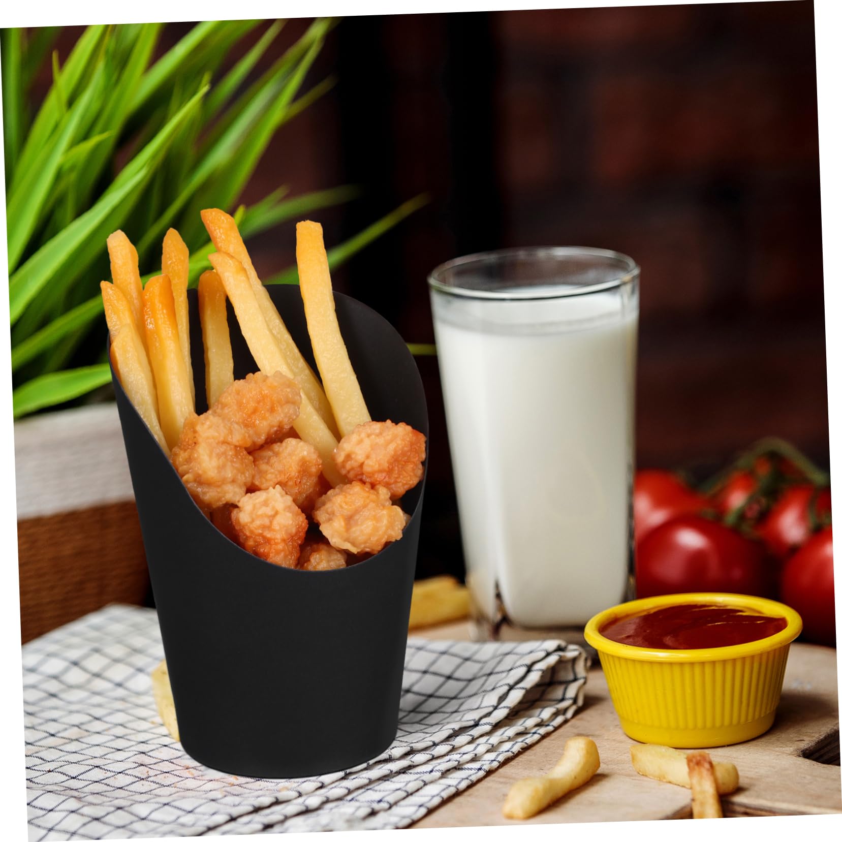 Ciieeo Coppette per Patatine Inclinate Nere 14oz 100 Pezzi in Carta | Apertura Obliqua, Capienza Ampia e Struttura Robusta, per Festa ed Eventi, Formato Monouso