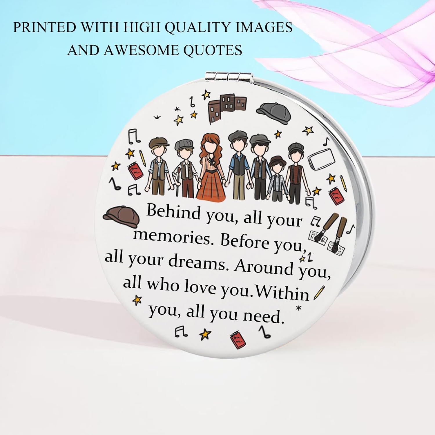 FEELMEM News Musical Gift Behind You All Your Memories Compact Mirror for News Musical Lovers Theatre Lovers - Image 3