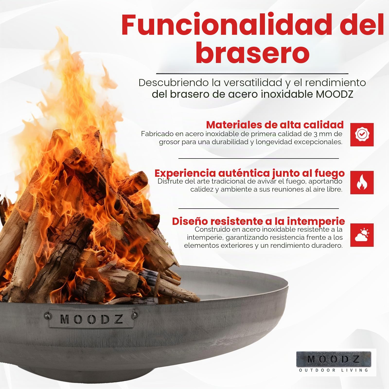 MOODZ Cesta de Acero Inoxidable Fuego - Cesta de Jardín - Barril de Fuego Exterior (Ø60 cm RVs)