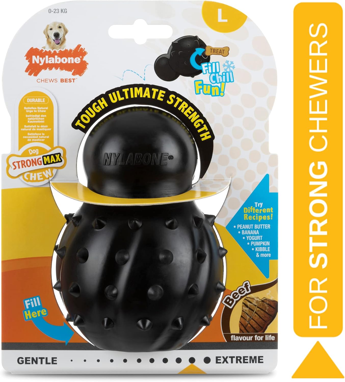 Nylabone Max Strength Rubber Cone Dog Chew Toy, Beef Flavour, Stuff with Treats, Large, for dogs 0-23kg, Black, Pack of 1 - Image 3