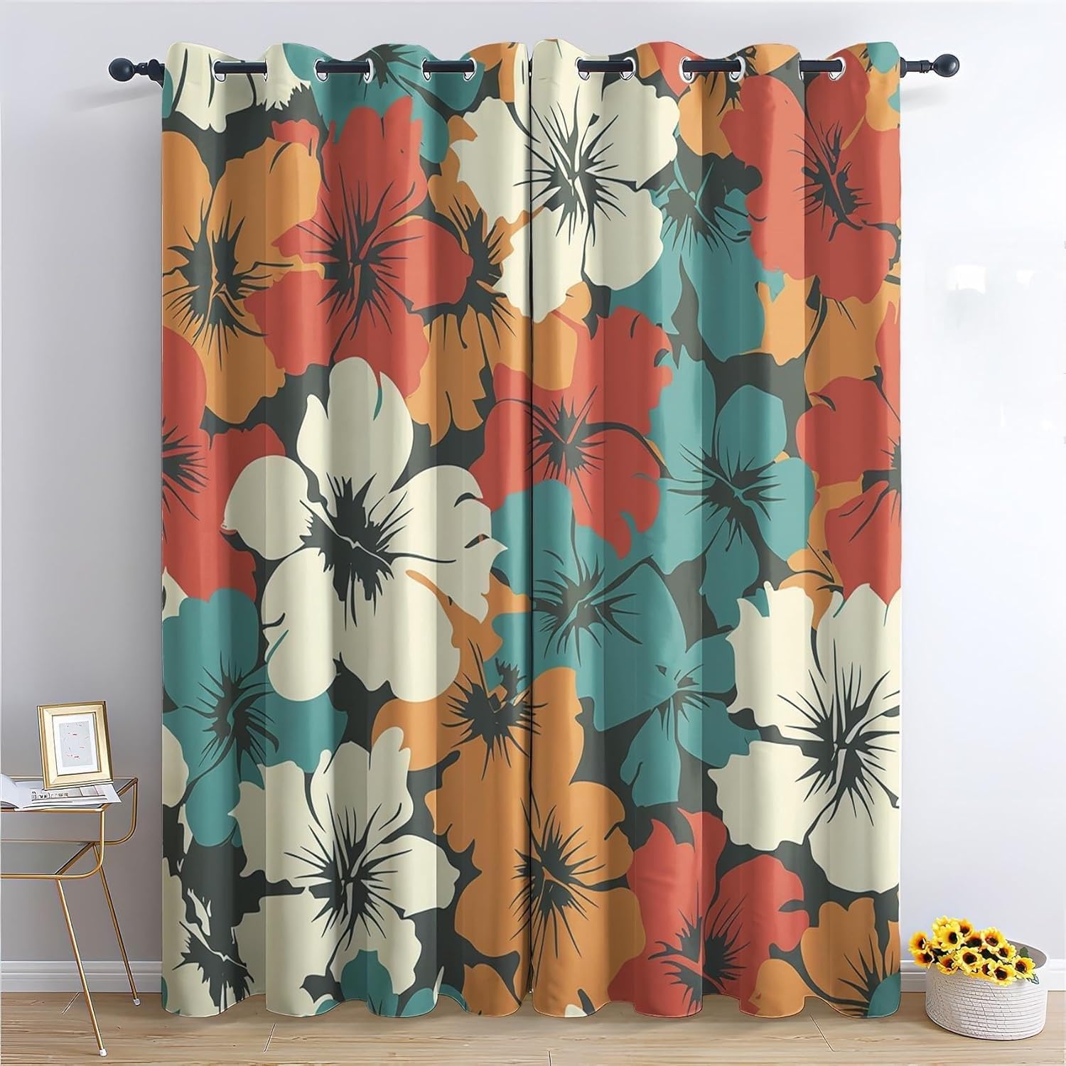 Fiori Colorati Tende Oscuranti Tende Termiche isolanti per Interni Tre piani 90%-95% Tende Camera da letto Set da 2 pezzi (132L X 210A cm) Stile BohéMien
