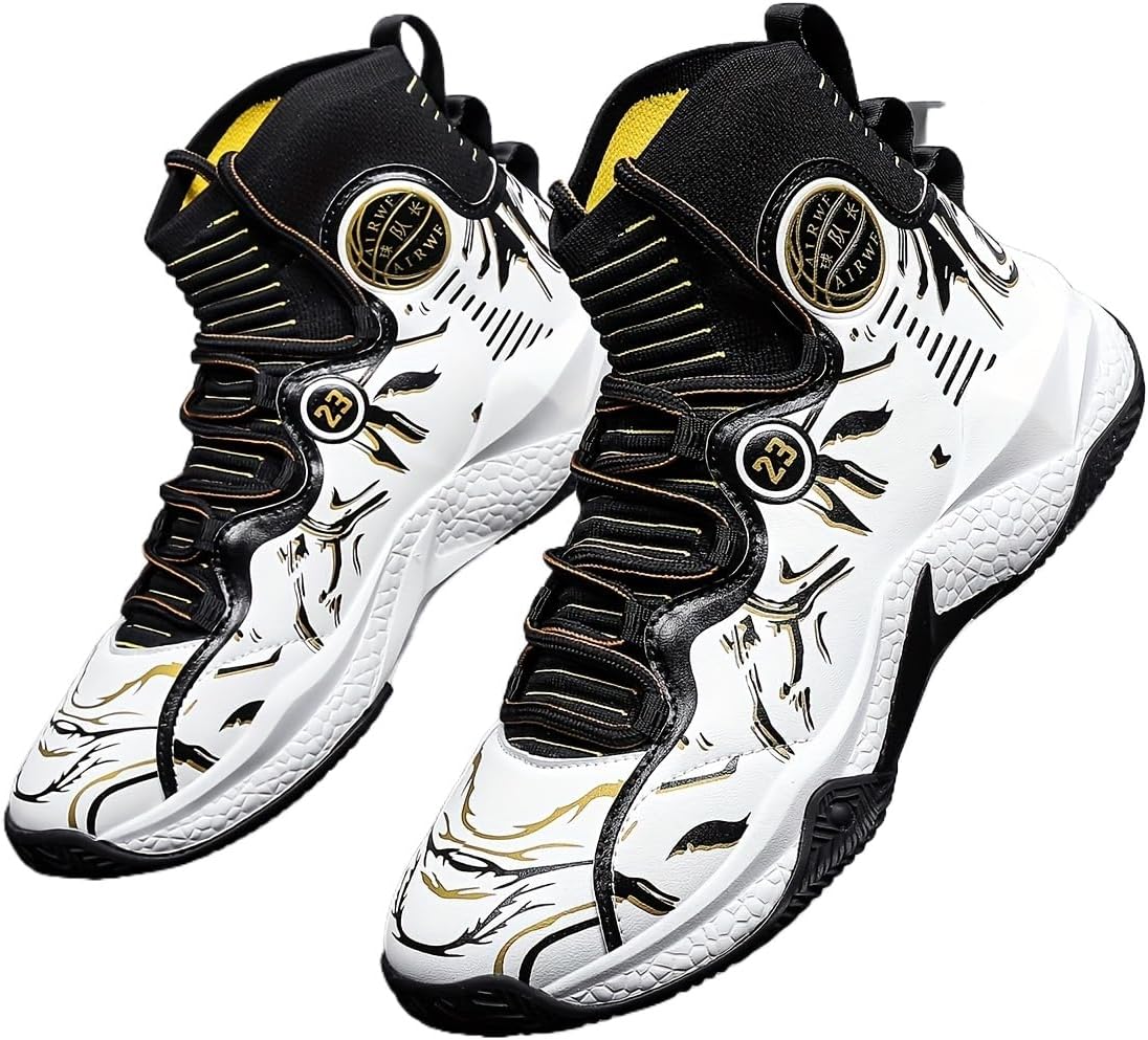 Men's High-Top Basketball Sneakers - Breathable, Non-Slip Rubber Sole with Shock Absorption, Durable & Stylish for Running and Casual Wear