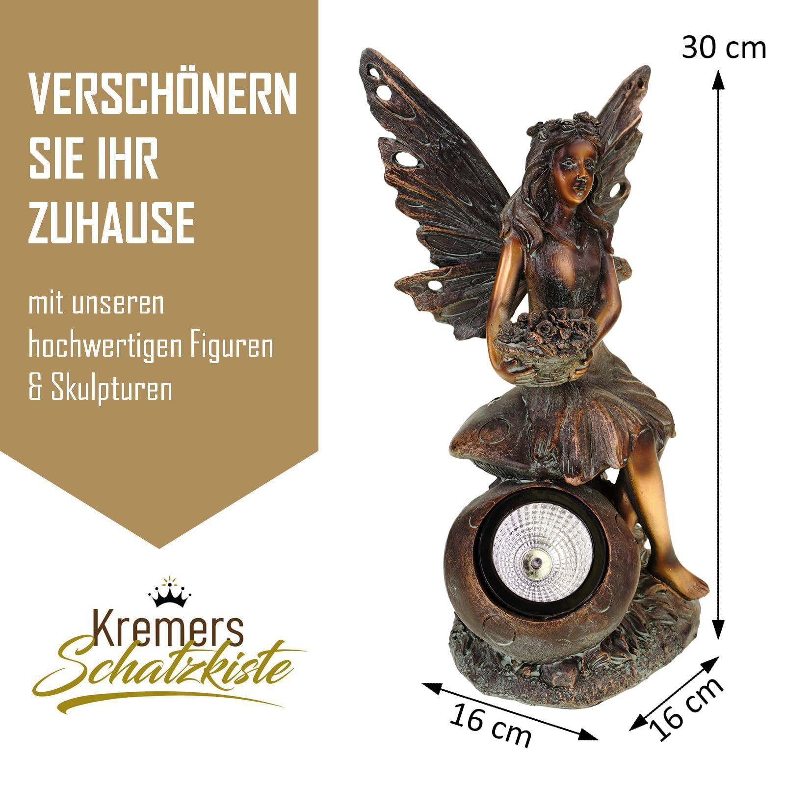 Kremers Schatzkiste Edle Elfe mit Solar Blumenschale Figur Gartenfigur 30 cm Fee Fairy
