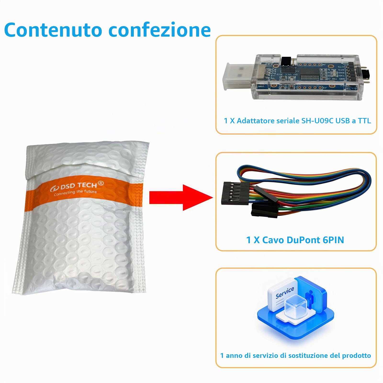 DSD TECH Adattatore seriale da USB a TTL con chip FTDI FT232RL compatibile con Windows 10, 8, 7 e Mac OS X
