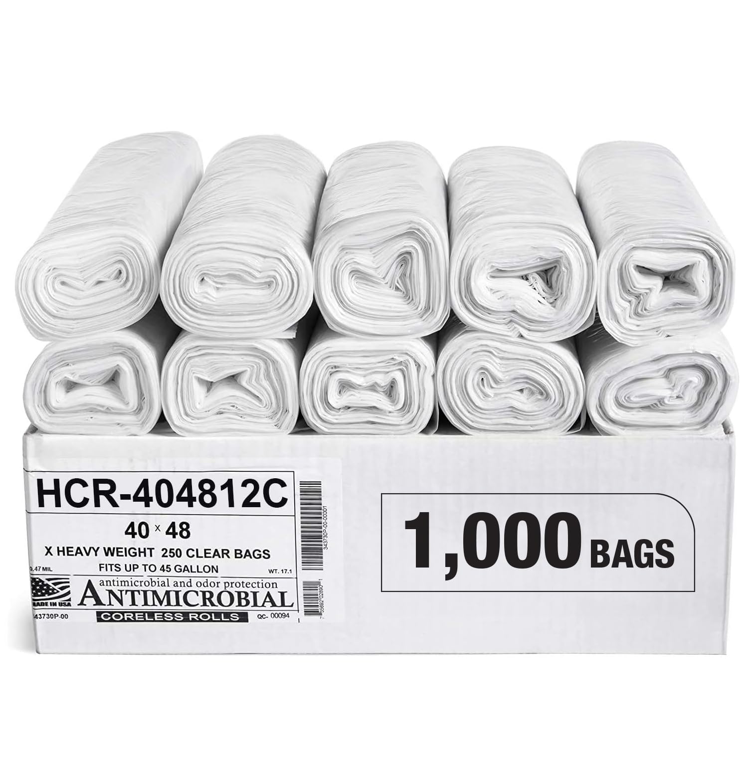 Aluf Plastics 45 Gallon 12 Micron (eq) Clear Trash Bags 40" x 48" 1000 Bags