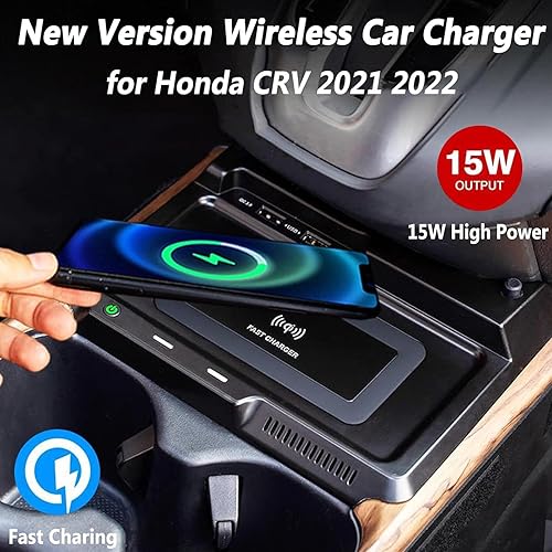 Miniatura 3 de Cargador de coche inalámbrico Qi de 15 W para Honda CRV 2021-2022, panel de accesorios de consola central para cualquier teléfono habilitado con Qi,
