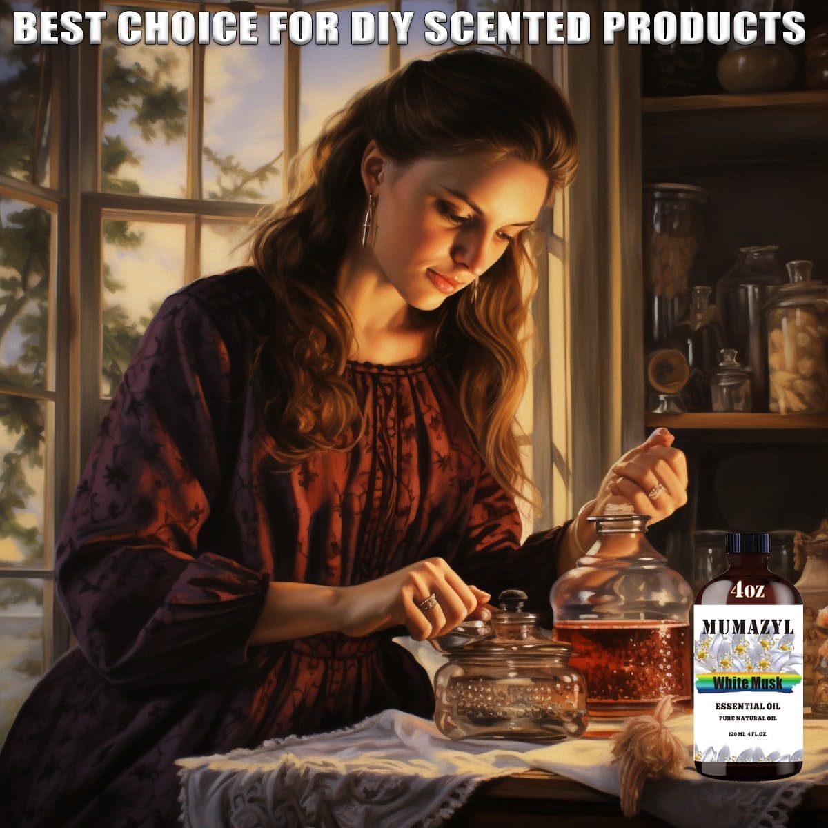 Aceite esencial de almizcle blanco, aceite de almizcle blanco de 120 ml para difusor, humidificador, yoga, limpieza, bricolaje, velas, jabón, aceites esenciales MUMAZYL