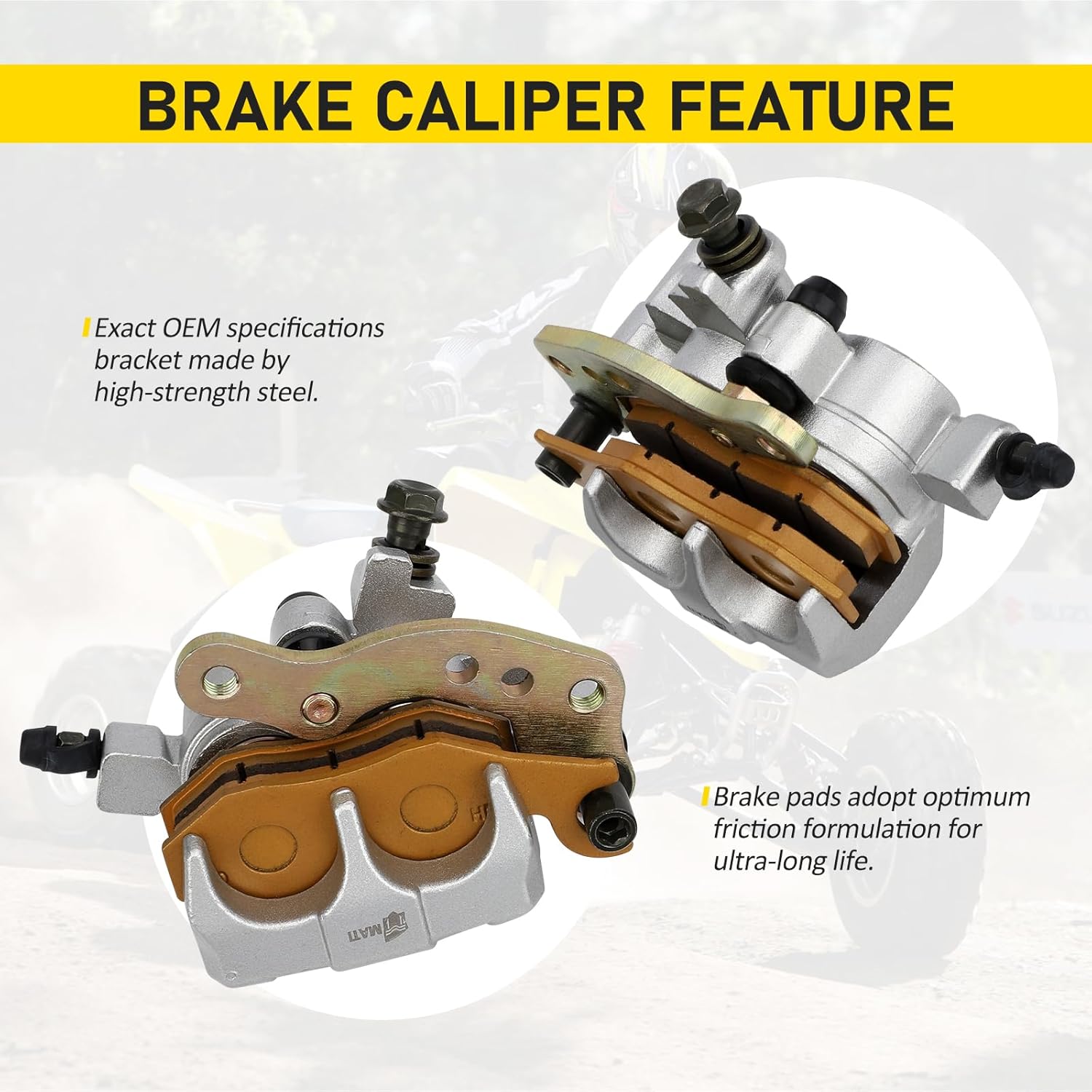 M MATI Front Left Right Brake Caliper & Pads for Suzuki ATV Quadmaster 500 LTA500 Quadracer 450 LTR450 Quadrunner 500 LTF500 59300-09F20-999 59100-09F20-999