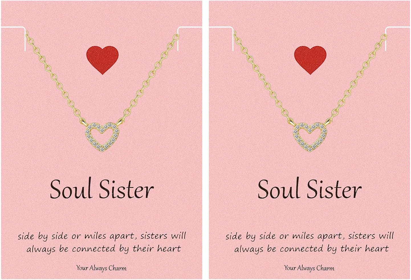 Always Charm Soul Sister BFF Necklace with CZ Heart Botswana Ubuy