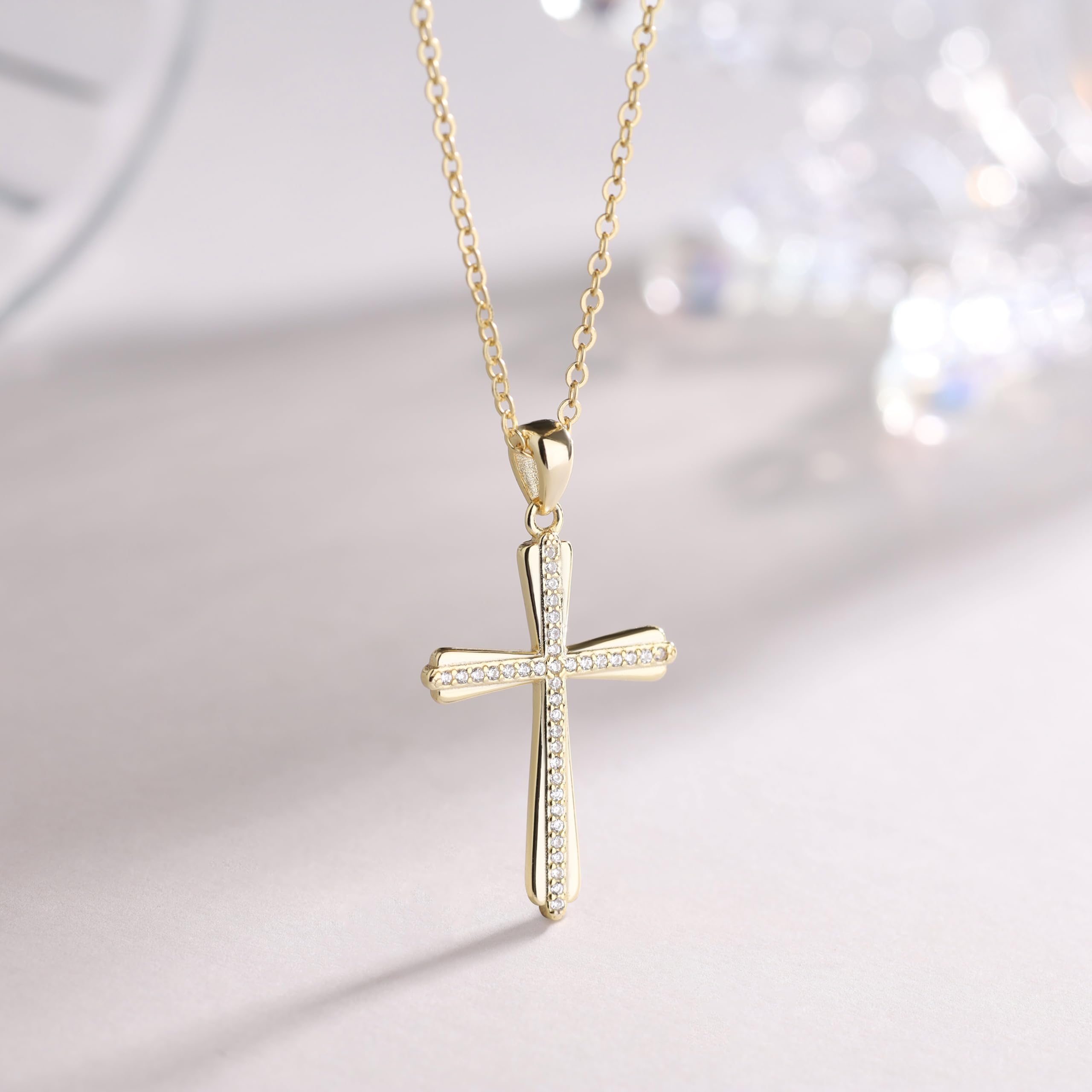 GAVU Collar con Colgante Cruz de Plata con Pequeños Diamantes para Mujer