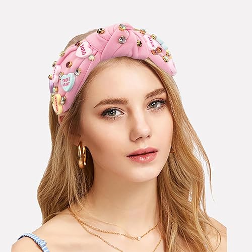 Miniatura 2 de SZJULR Diadema anudada para el día de San Valentín para mujer, diseño de corazón con diamantes de imitación adornados con cristales de imitación