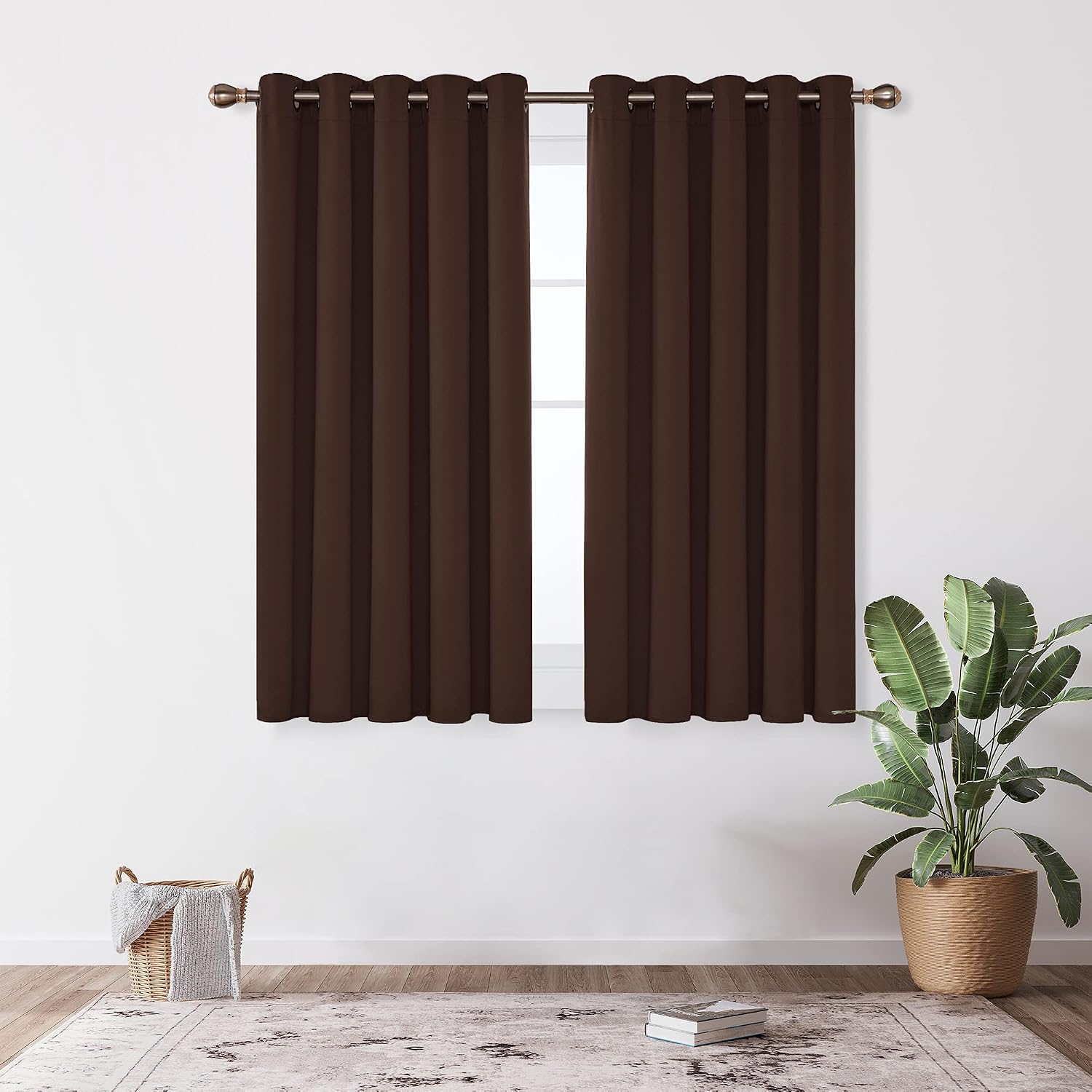 Deconovo Curtains Blackout Super Soft Thermal Insulated Eyelet Blackout Curtains for Bedroom 66 x 54 Inch Drop Chocolate 1 Pair - Image 3