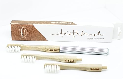 Miniatura 7 de Cepillo de dientes de bambú reemplazable, mango de aluminio, cerdas suaves (cerdas blancas de aluminio)