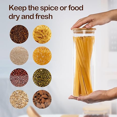 Miniatura 4 de Tarros de almacenamiento herméticos cilíndricos rectos de 70 onzas con tapa de bambú, juego de 3 tarros de vidrio, recipiente de cocina para fideos,