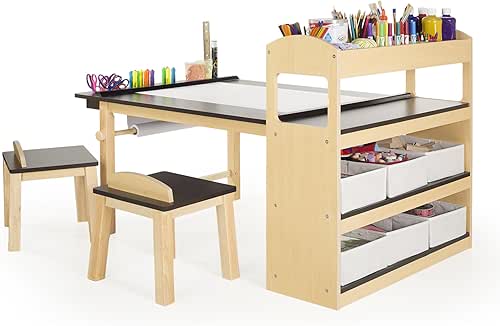 Guidecraft Deluxe Art Center: Kids' Montessori Art Table and Chairs