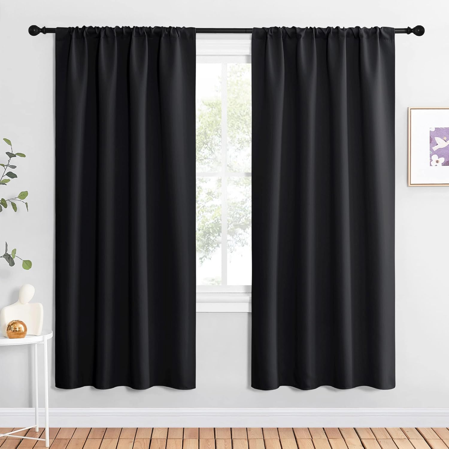 NICETOWN Halloween Living Room Blackout Shades - All Season Rod Pocket Thermal Insulated Solid Blackout Curtains/Drapes for Living Room (Set of 2, 42 inches by 72 Inch, Black) Black 42 in x 72 in (W x L)