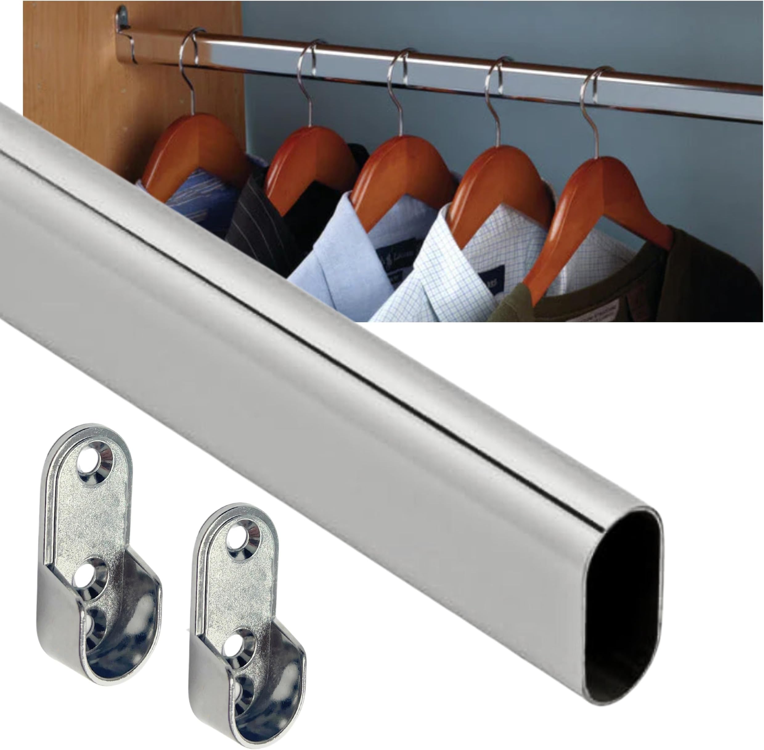 Shelfix Custom Cut To Size Oval Closet Rod 2 supports included Home & Kitchen