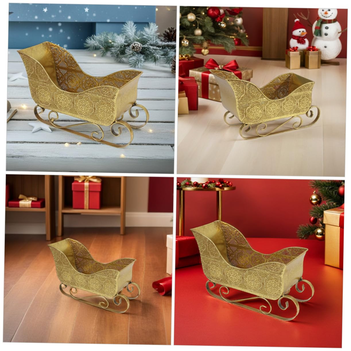 PartyKindom Schlitten Weihnachtsdeko Vintage Stil für Kaminsims Tischdekoration aus Robustem Eisen zur Aufbewahrung von Süßigkeiten und Kleinen Gegenständen