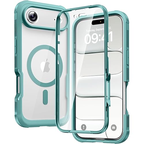 Diaclara Magnetic Designed for iPhone Air Case Full Body Bumper,[Compatible with MagSafe] Military Drop Proof Cover with Built-in Touch Sensitive Anti-Scratch Screen Protector for iPhone 17 Air Green