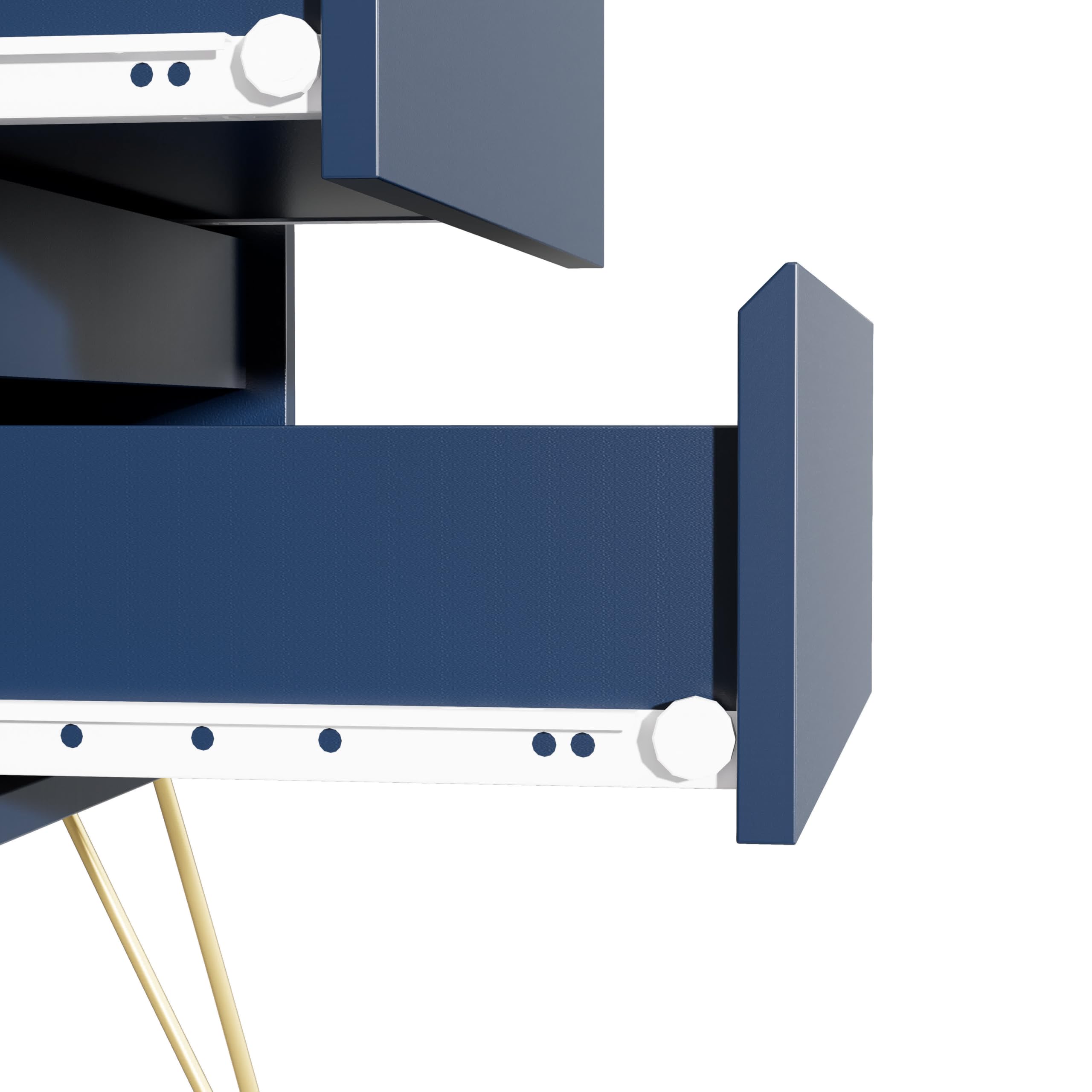 Garvis Home Nachttisch 2er Set, Nachtschrank mit 2 Schubladen, MDF Nachtkonsole mit goldenen Hairpin-Legs, Retro Beistelltisch für Boxspringbett, inkl. Kippschutz (Marineblau)