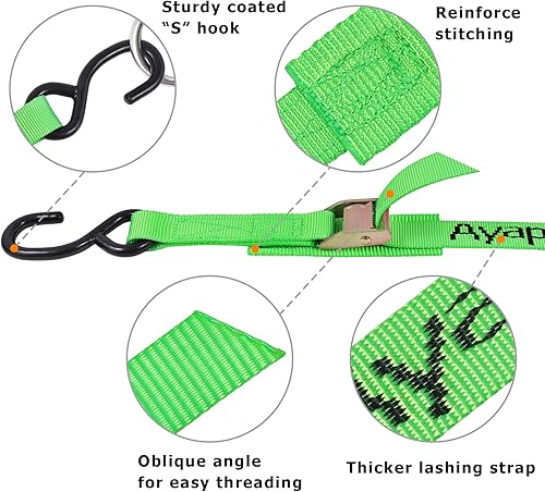 Miniatura 10 de Ayaport Correas de amarre con hebilla de leva de 6 pies y 2200 libras de resistencia a la rotura con ganchos en S para motocicleta, kayak,