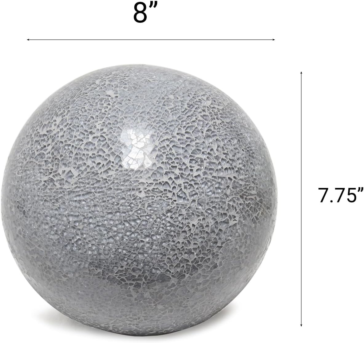 Diagram showing the dimensions of the gray crystal mosaic dome lamp: 8 inches diameter and 7.75 inches height