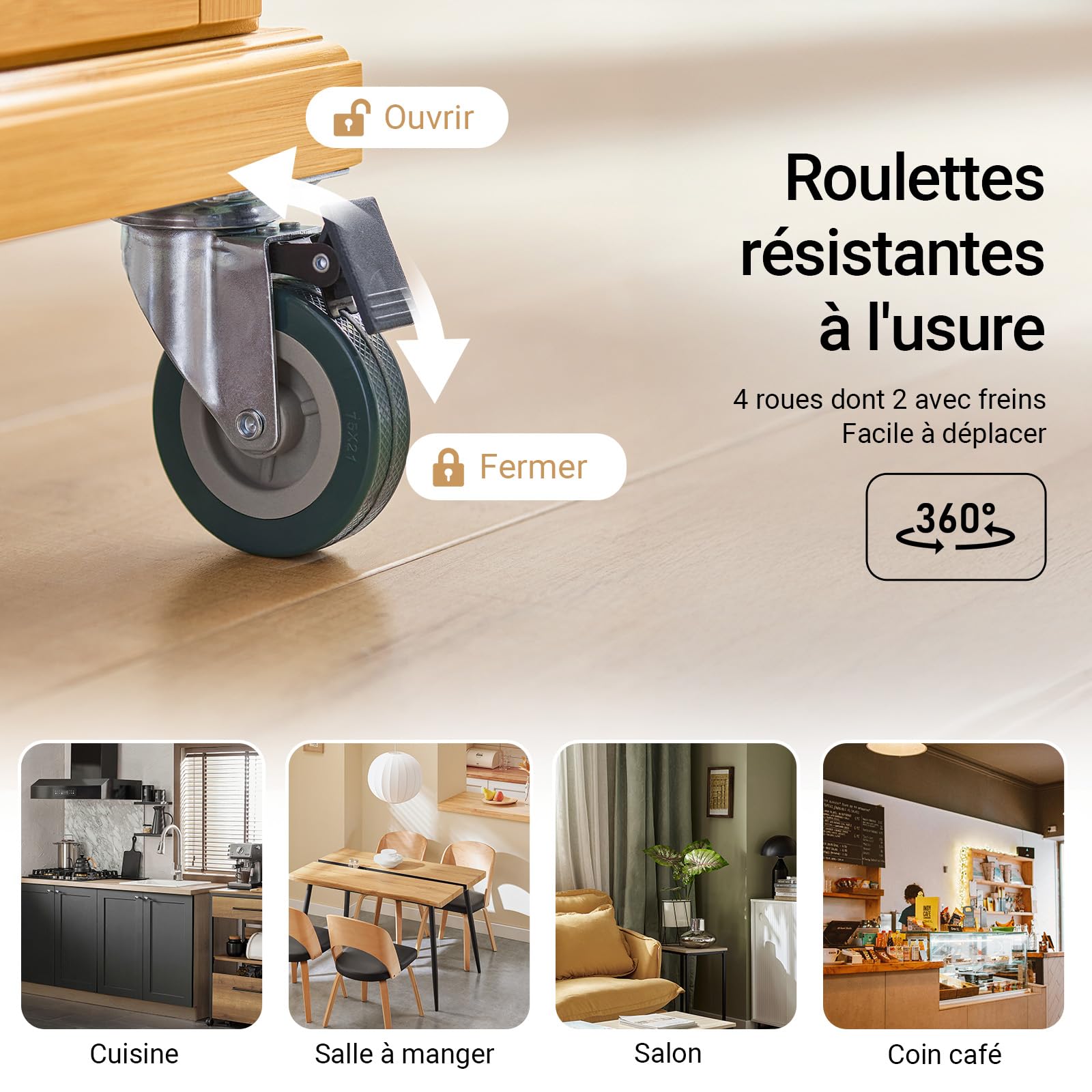 SoBuy Desserte de Cuisine à Roulettes avec rabat & freins, 115x92x(46-71)cm