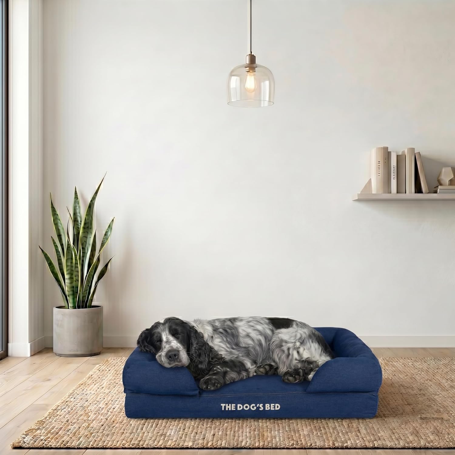 The Dog’s Bed Orthopedic Memory Foam Dog Bed with Bolsters for Medium Dogs, Waterproof Washable Cover, Anti-Slip Base, Calming Surface – CertiPUR-Certified Foam, Denim Fabric, Blue Denim, Medium