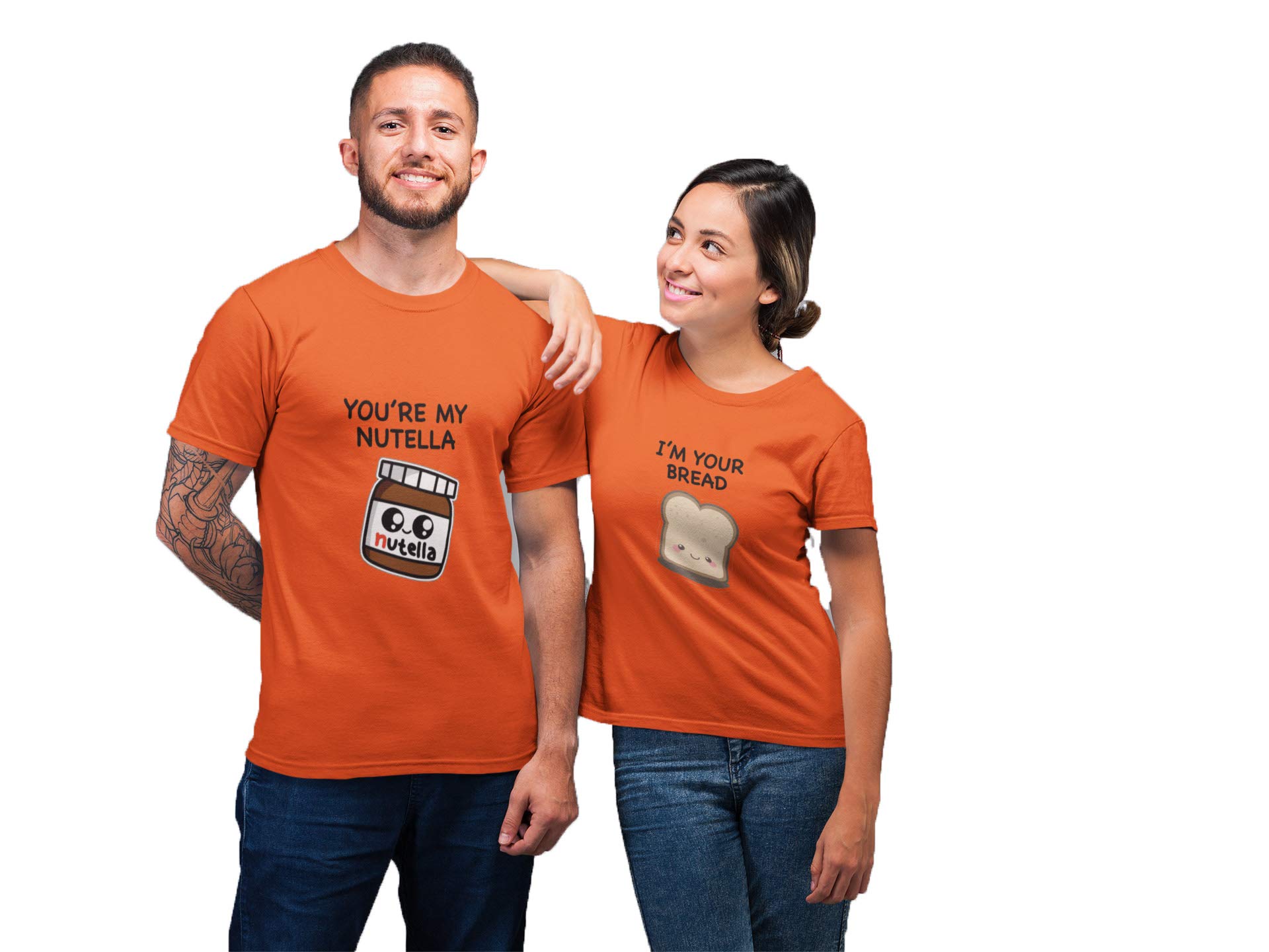 You're My Nutella You're My Bread Couple Tee for Lovers Round Neck Cotton Regular Tshirts (Pack of 2)