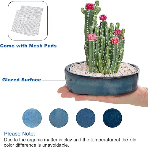 Miniatura 4 de Juego de 2 macetas esmaltadas pequeñas de 5.9 pulgadas, 2 + 4 pantallas de drenaje de malla suave