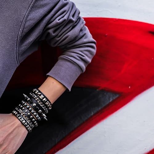 Miniatura 2 de Eigso Pulseras de cuero punk rock para hombres y mujeres, estilo retro, vintage, cadena de los años 80, para hombre y mujer