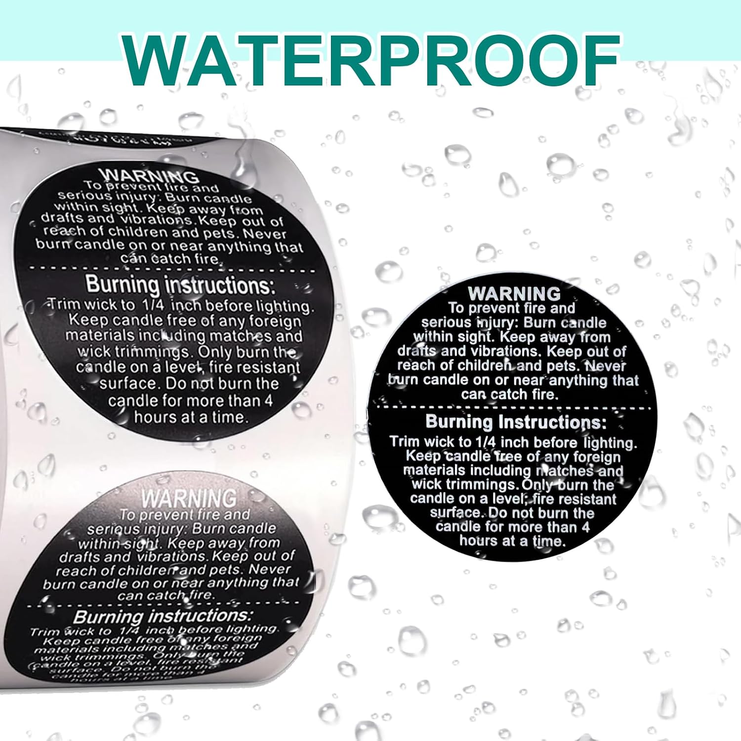 500pcs Candle Warning Labels and Safety Stickers - 1.5 Inch Round Black Labels for Candle Jars, Tins, and Containers. Wax Melting Safety Stickers for Candle Making Supplies