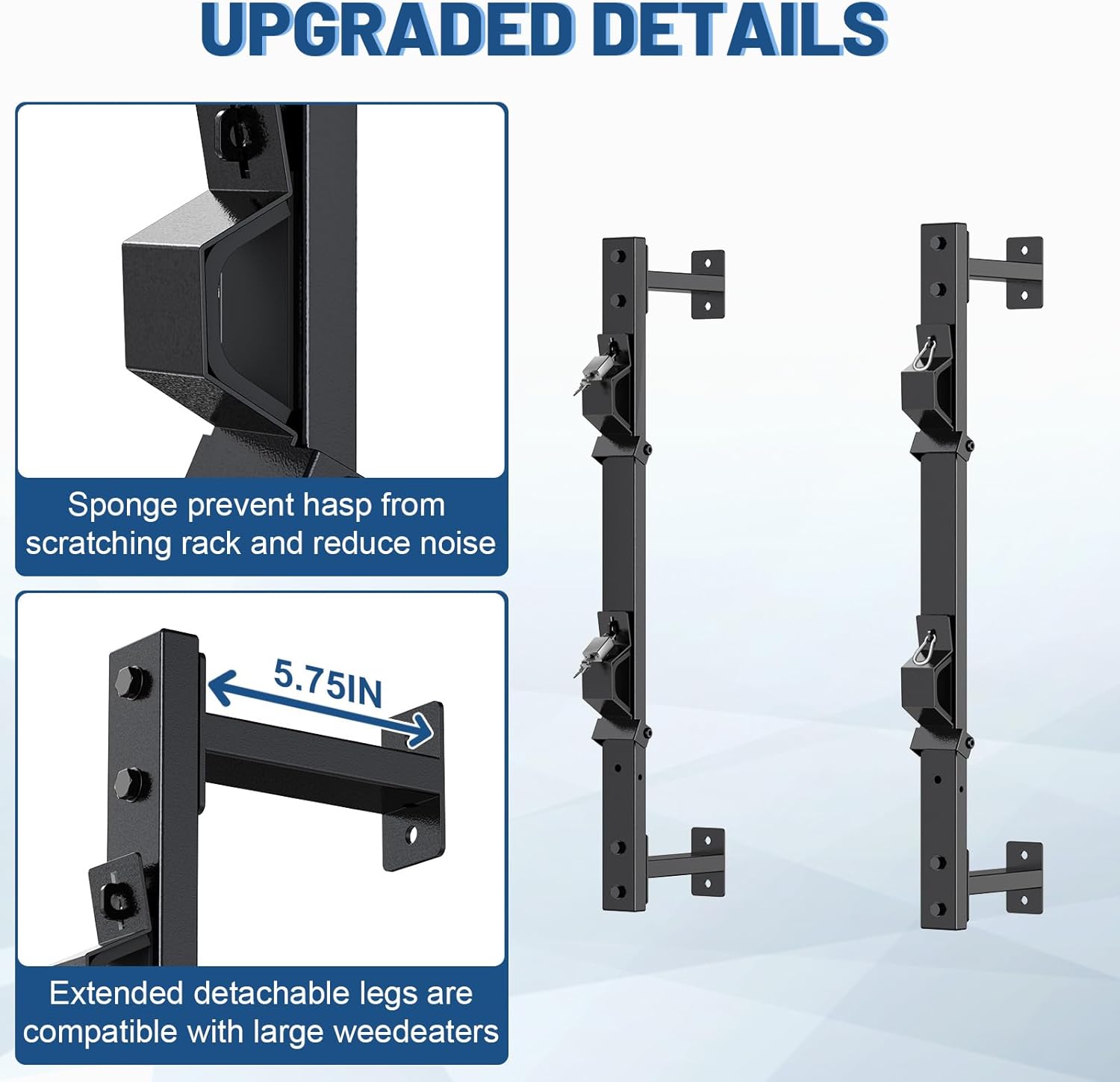 Weed Eater Rack for Enclosed Trailer with Locks, 2 Place Weedeater Rack for Open/Enclosed Trailers Spring Hasp Trimmer Rack 360° Pad Enclosed Trailer Accessories Lawn Care Equipment