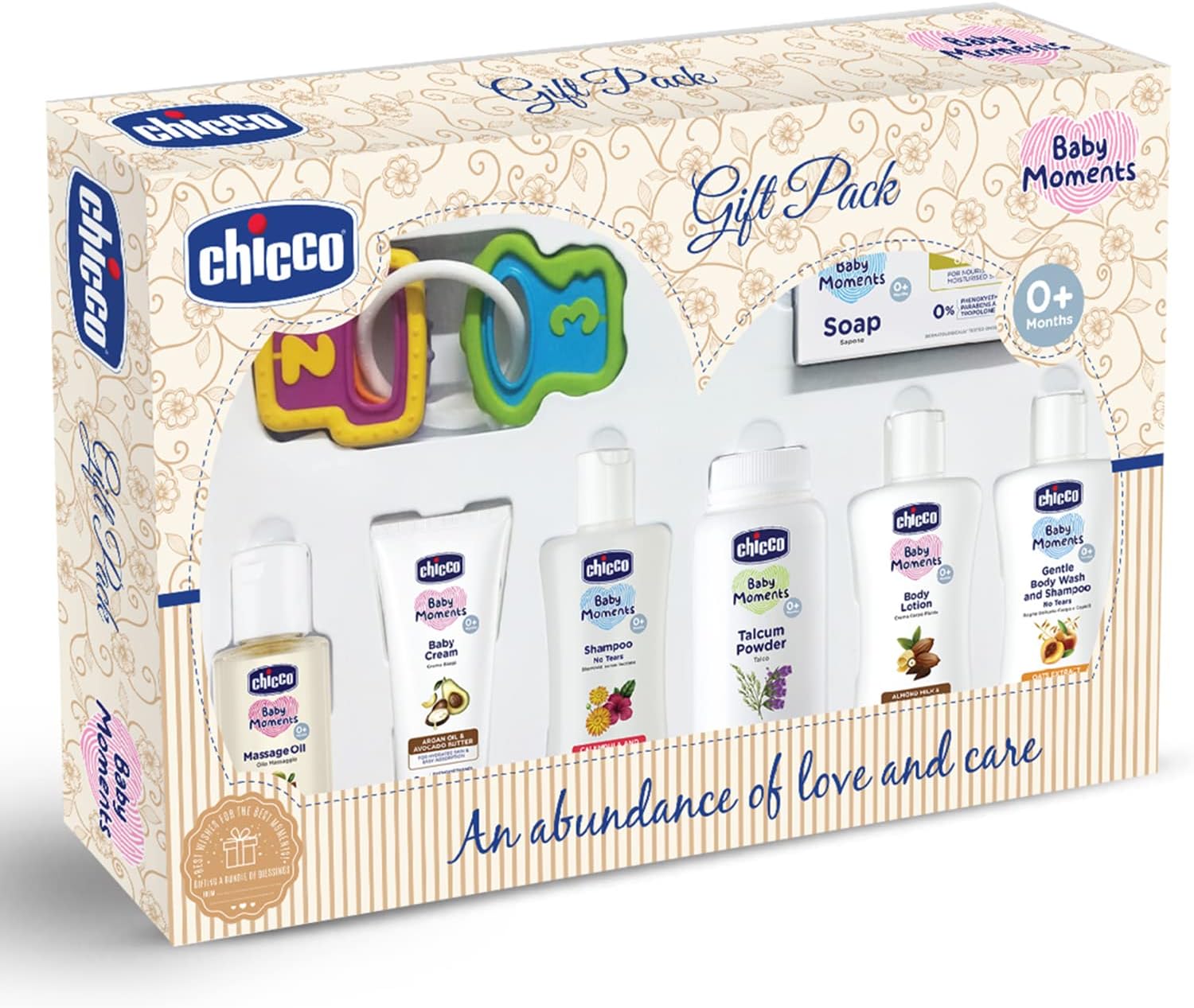Chicco Baby Moments Delight Gift Pack Beige, Ideal Baby Gift Sets for Baby Shower, Newborn Gifting, New Parents, Birthdays, New Advanced Formula with 0% Phenoxyethanol, 0m+ (8 Items)