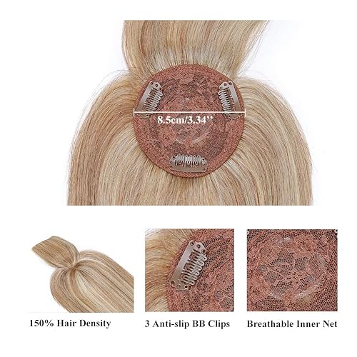 Miniatura 95 de MY-LADY Toppers de cabello humano real para mujer, adornos de cabello humano con flequillo para mujer, 5.1 x 2.7 pulgadas, base de seda para mujeres