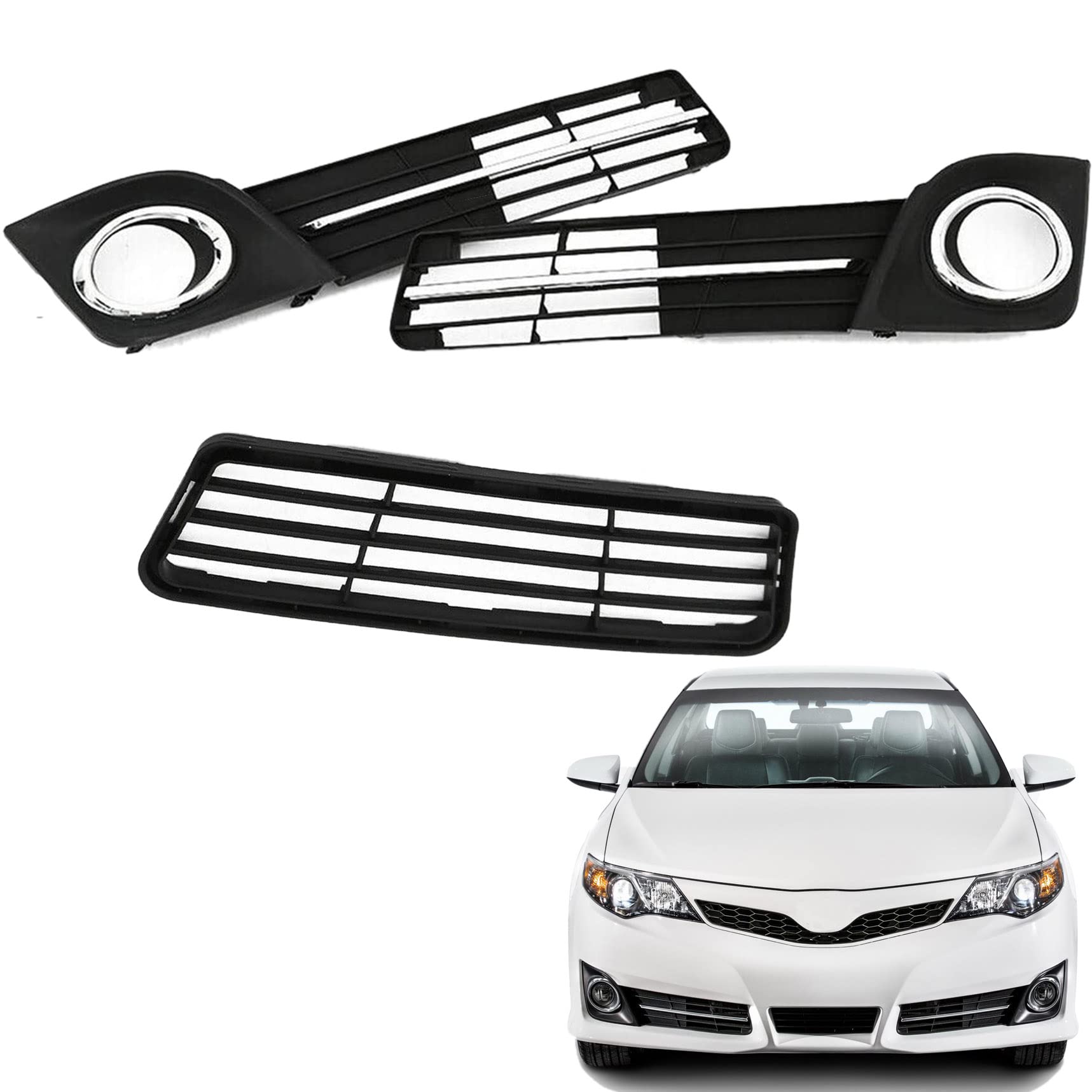 Nurniacl 3-Pack Front Bumper Fog Light Cover Grilles Fog Lamp Cover Bezel Set Replacement for 2012-2014 Camry SE