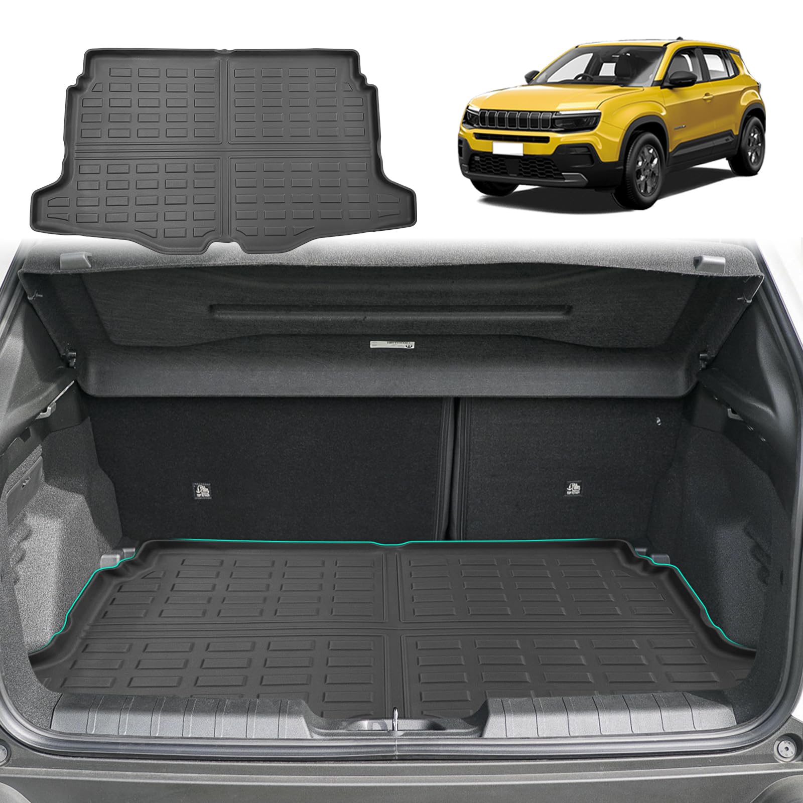 GAFAT Kompatybilny z Jeep Avenger 2025 2026-2023, mata do bagażnika, łatwa do złożenia, Avenger Hybrid EV 2025, mata TPE na każdą porę roku, oryginalny skaner 3D, wysoka krawędź [nie dla 4×e] (lepszy)