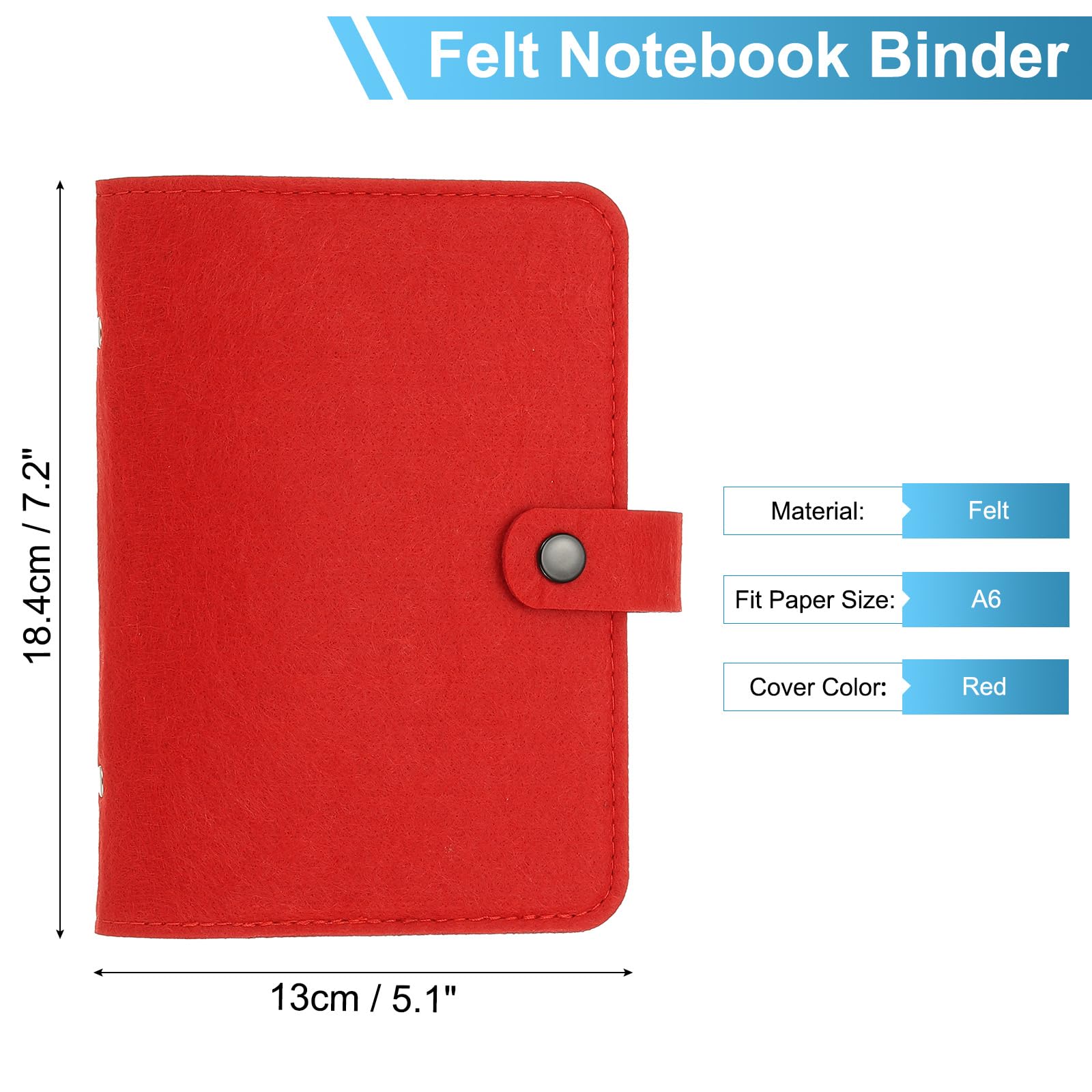 PATIKIL A6 Felt Binder, 6 Ring Soft Cover Refillable Notebook Binder with Pocket for Filler Paper Budget Journal Diary Accessories, Red - Image 2