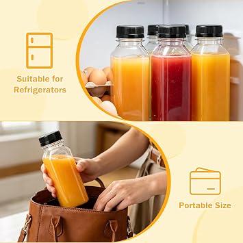 8PCS Juice Bottles 250ml, Plastic Bottles with Lids, Reusable Empty Bottle