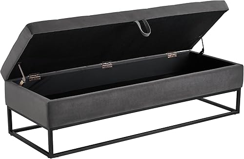 Miniatura 13 de Ball & Cast Morden - Banco otomano de almacenamiento de terciopelo de 58.6 pulgadas, banco de pie con bisagra de seguridad y patas de metal dorado,