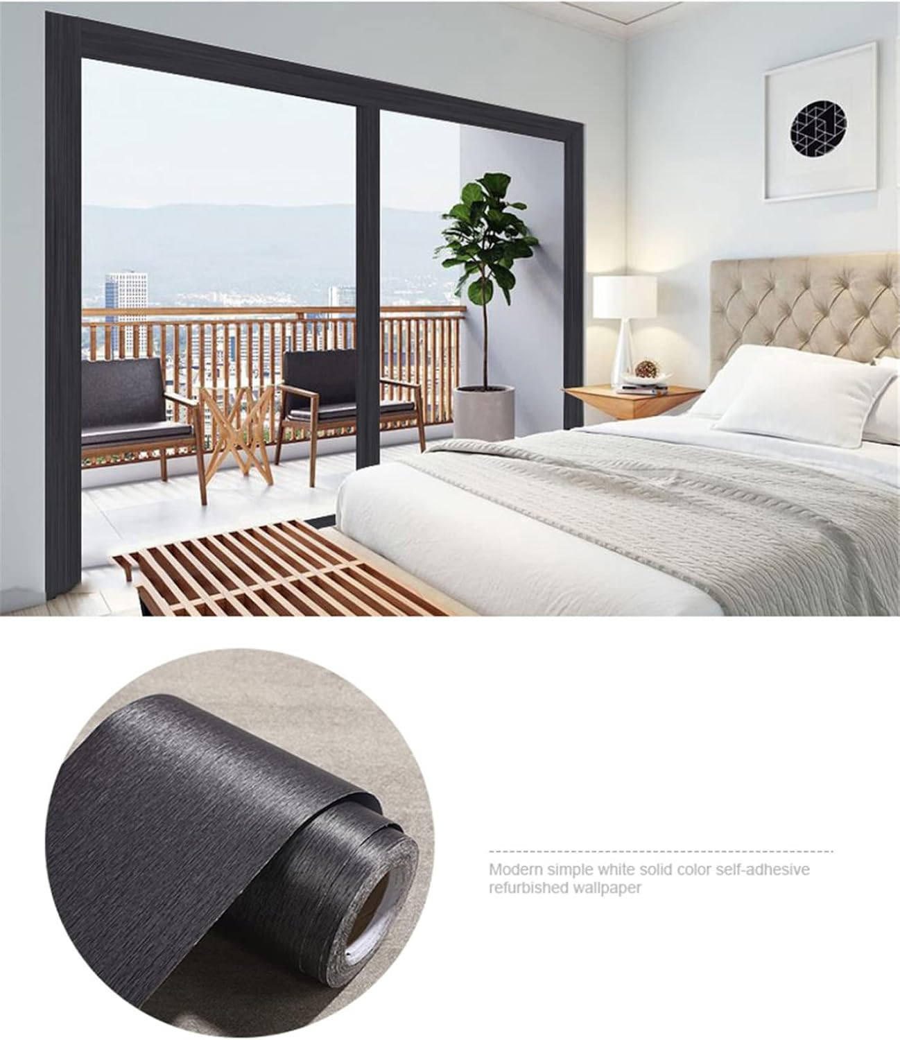 Self-Adhesive Wallpaper Border Peel and Stick Wall Border Sticker Home Ceiling Decorative Border for Bathroom Living Room Kitchen Black Brushed 30cm X 500cm
