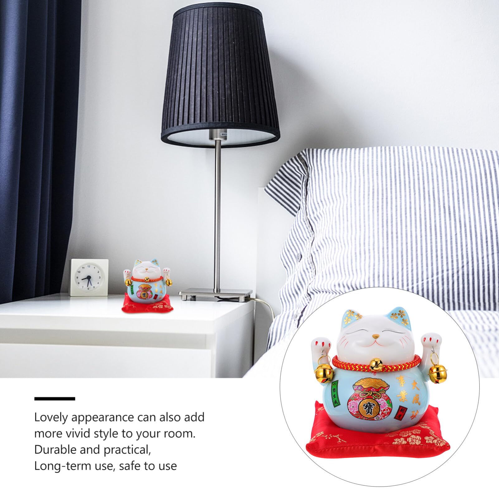 IMIKEYA Lucky Cat Money Bank Feng Shui Maneki Neko Lucky Cat Coin Bank Ceramic Lucky Cat Piggy Bank Porcelain Money Change Pot Feng Shui Decor Ornament for Kids Money Blue 4. 5in - Image 2