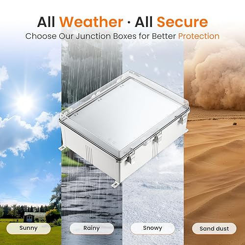 Miniatura 86 de QILIPSU - Caja de conexiones de acero inoxidable con tapa, bisagras y placa de montaje, universal, impermeable IP67, plástico ABS, gris, recinto