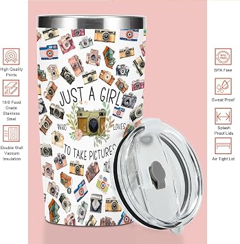 Photographer Gifts Tumbler, 20 oz Stainless Steel Coffee Mug,Travel Cup,Insulated Cup with Lid for Car Office,Photography Gifts for Women Photographers Friend Sister Friendship Birthday Christmas