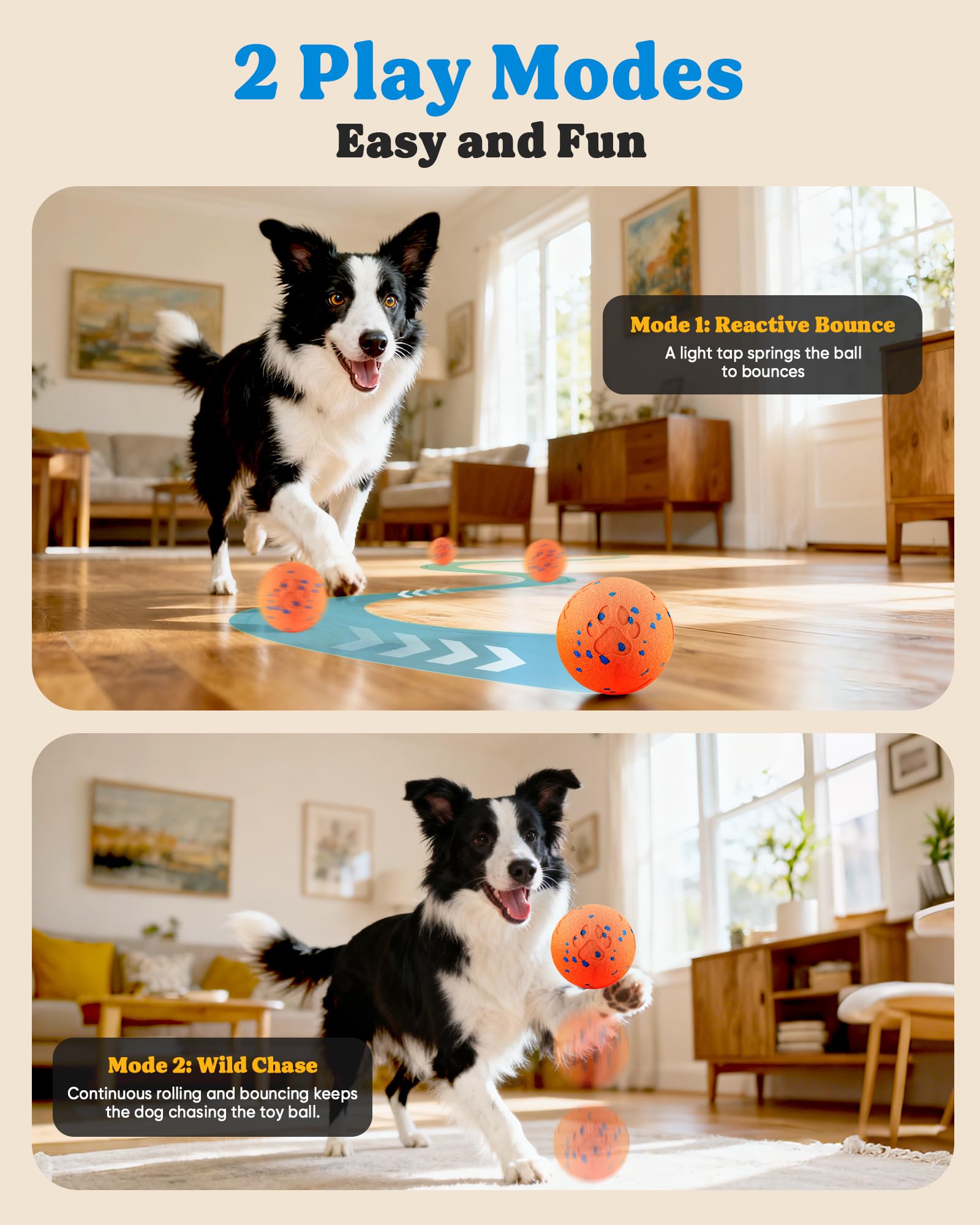 Smart Interactive Dog Ball Auto Rolling - Giocattoli interattivi per cani per masticatori aggressivi, rimbalzante e lanciabile, arancione