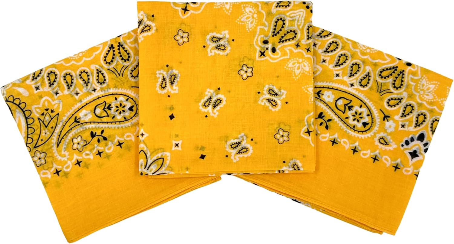 Bandanas for Women and Men，3 Pack Super Soft Thin 60s Preium Cotton 22 inch Handkerchiefs