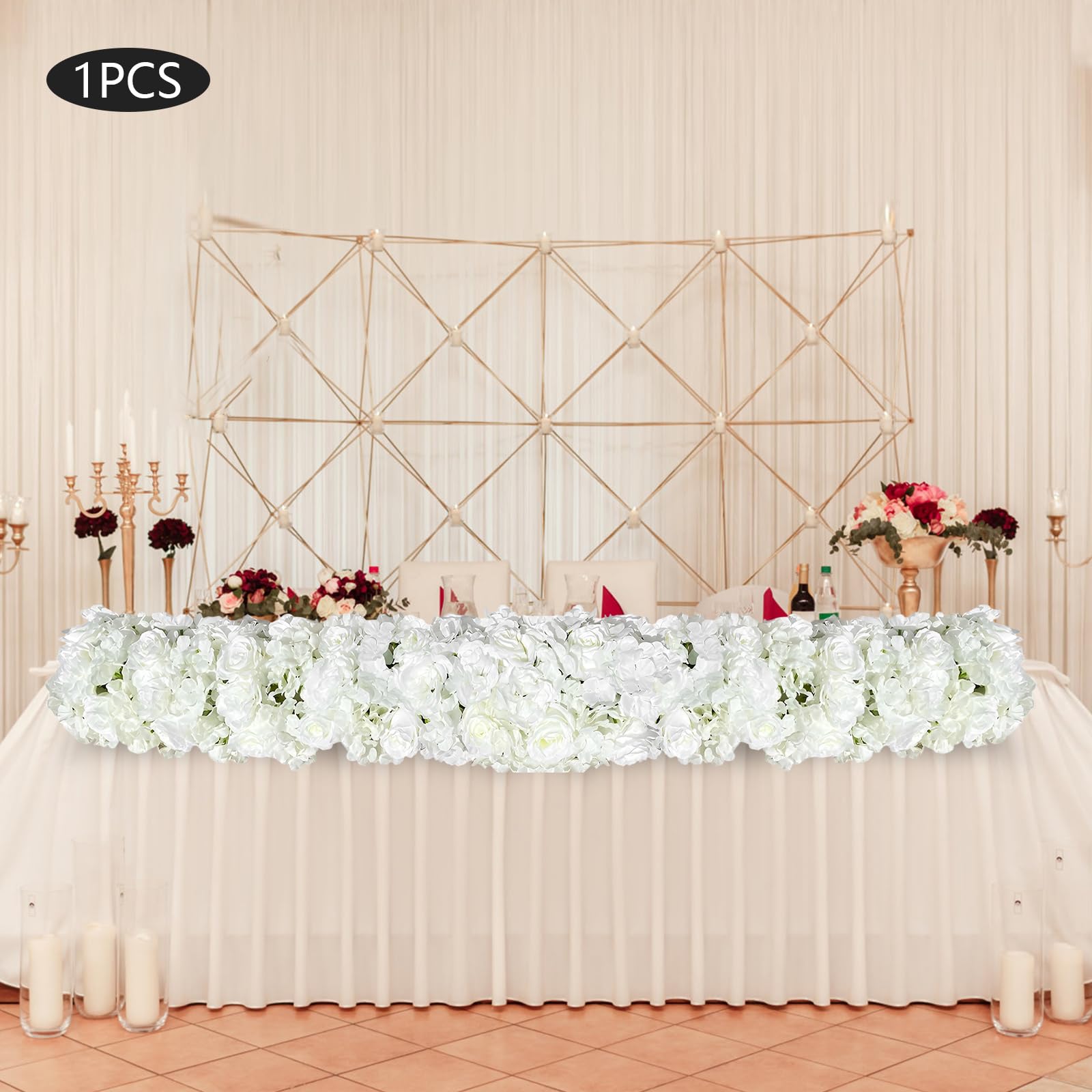 Reinem Weiß edel Kunstblumen Mittelstücke Künstliche Seidenblumen Reihe Romantische Rose Panel Hochzeitsbogen Blumen Deko DIY Hochzeitsfeier Dahlie (Glück) Rose (Liebe) Hortensie (Hoffnung)
