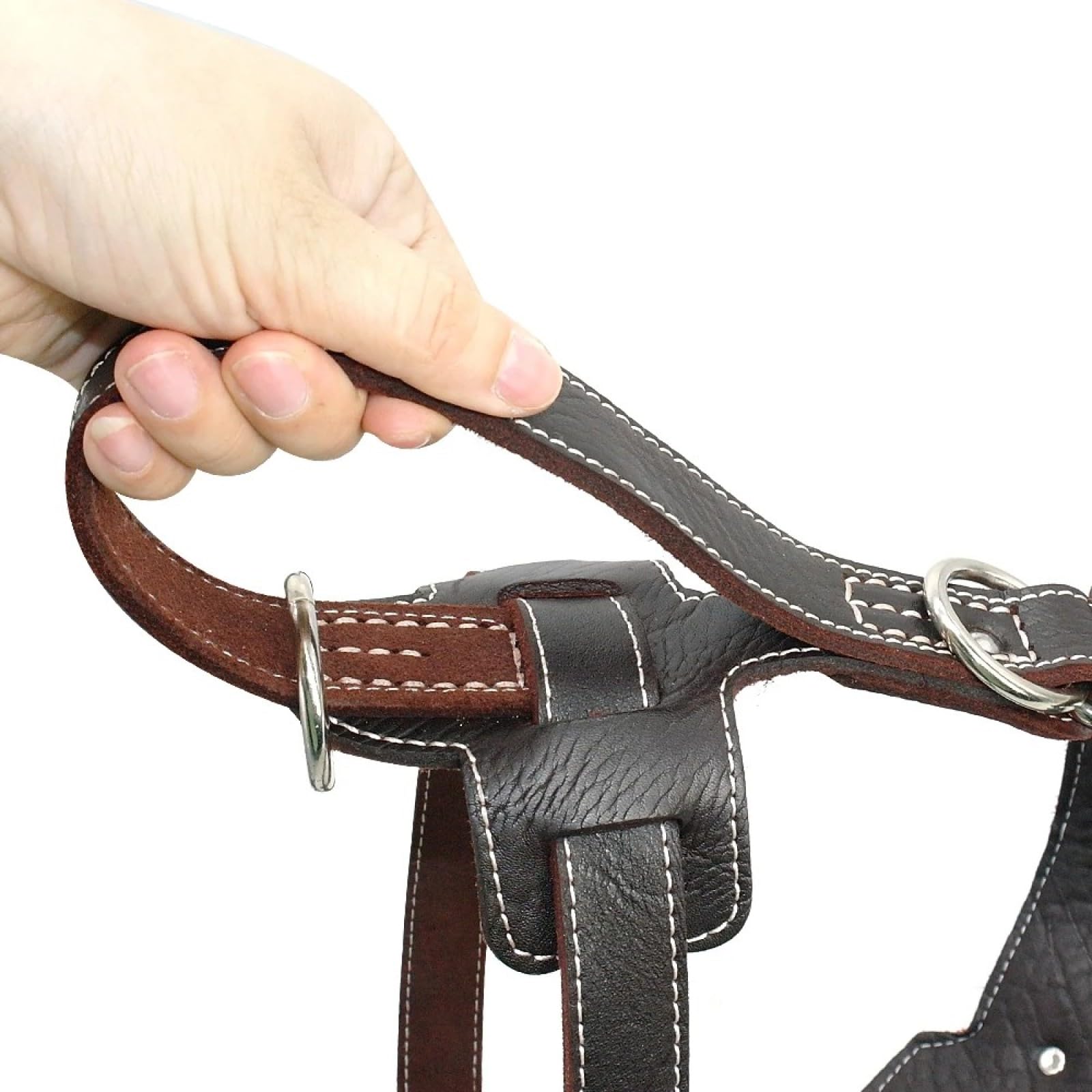 Control Rápido Ajustable con Mango, Arnés para Perros Grandes, Chaleco De Cuero Genuino Duradero para Perros, Arneses para Labrador Bulldog,Marrón,3XL