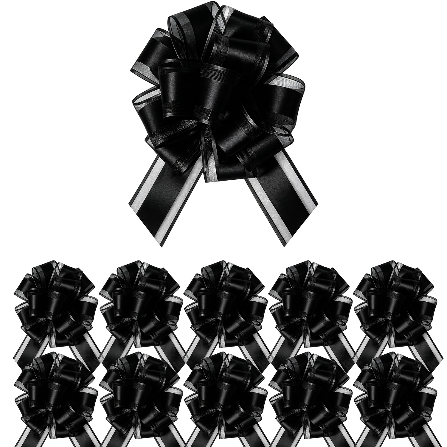 DIPZO 10PCS 4 Inch Black Gift Bows, Organza Pull Bows for Wrapping Presents, Wedding Car Decorations, Birthday Parties & Flower Basket Decor